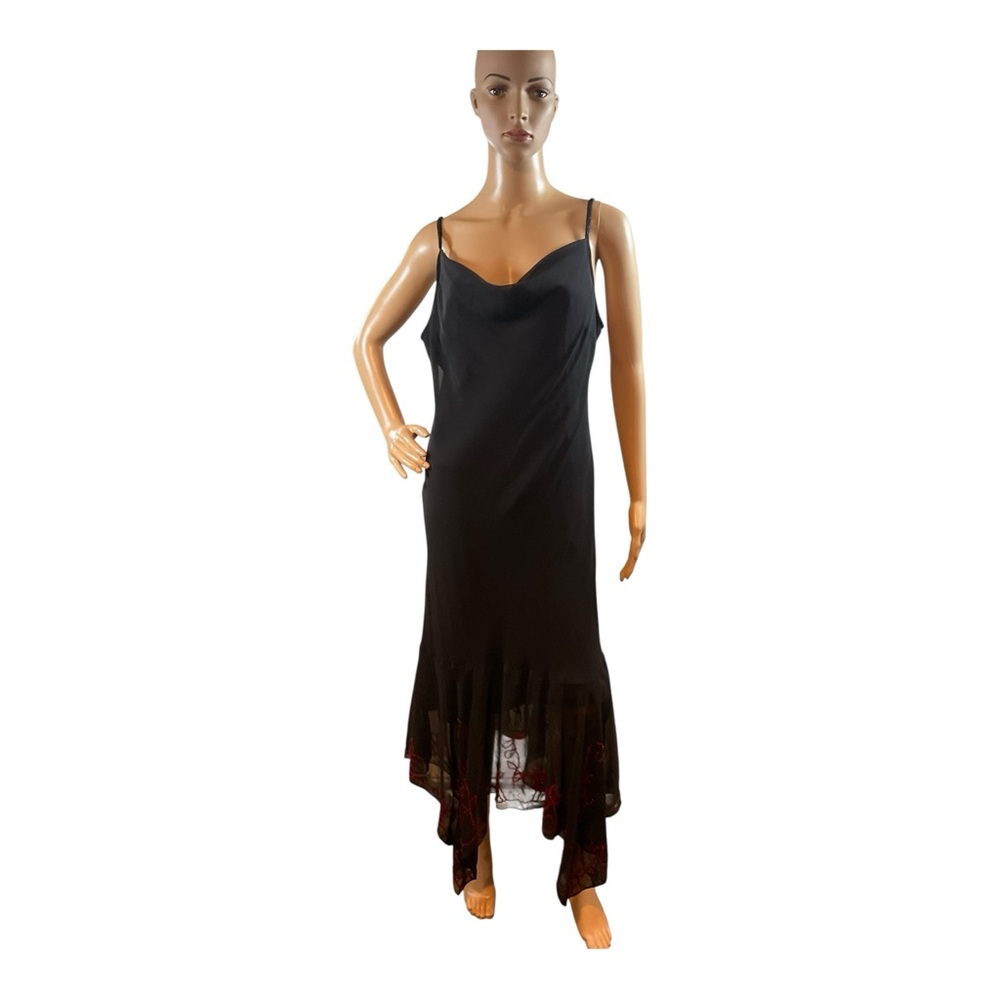 Eva Blue Women’s Slip Dress Black Red  Flowy  Ruffle Asymmetrical Size 12